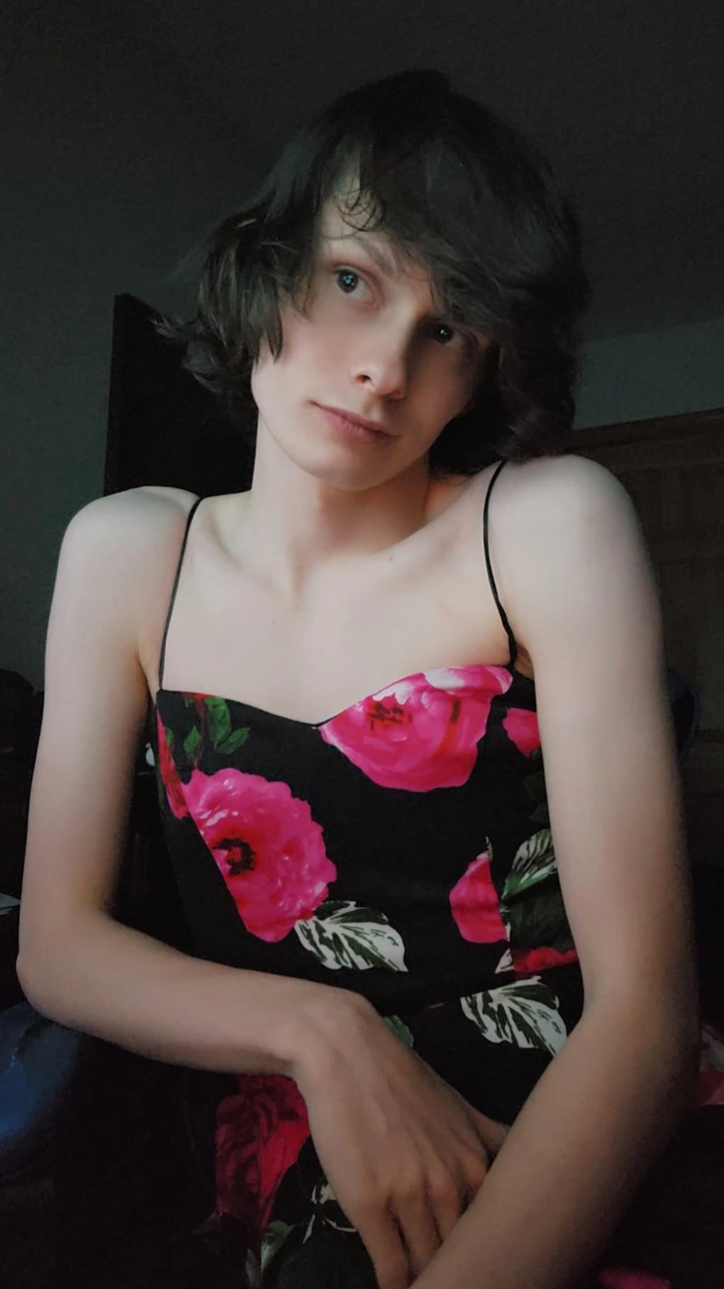 A cute flowery black and pink dress